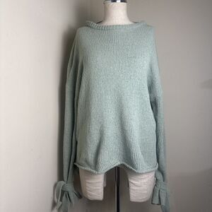 Hint of Mint Green Lightweight Spring Chenille Sweater Wrist Ties Size XL EUC